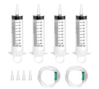 TAIHOBO Seringue 100ml, 4 Pièces Grosse Seringue Alimentaire sans Aiguille, Seringue a Huile avec 2 Tubes de 1m, Seringue Plastique Réutilisable pour Laboratoire Industrie Cuisine Animaux