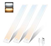 Tailcas lampe detecteur de mouvement interieur, 3 Pack 2000mAh USB-C Rechargeable reglette led cuisine, 3 mode 2 Couleurs 72 LED Lampe de Placard pour Armoire Escalier Cuisine