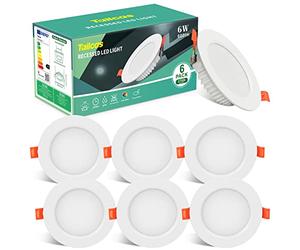 Tailcas Spot Led Encastrable,6W 600lm Spot de Plafond Encastré Extra Plat | 2700K Blanc Chaud AC160-260V Salle de Bain Plafonnier Encastrable Étanche,Equivalent 60W Halogène Pas Dimmable,Lot de 6