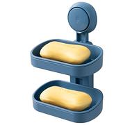 TAILI Porte-Savon à Ventouse Double Couche, Max 5 KG Porte-éponge Puissant pour Douche, Salle de Bain, Baignoire et évier de Cuisine, sans Perçage, Amovible Porte Savon - Bleu