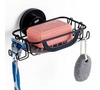 TAILI Porte Savon Ventouse avec Crochets, Acier Inoxydable, Noir | Avec Tampon De Silicone pour Mur De Douche, Bac À Shampoing, Porte Éponge Résistant À Rouille Salle De Bain,Baignoire,Cuisine