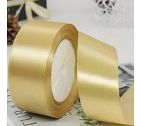 Taille : 2,5 cm/0,98 pouces de large, 25 yards/rouleau Ruban de polyester doré riche, ruban de satin parfait pour faire des noeuds et décorer les festivals tels que Noël et les mariages, ruban de gâte