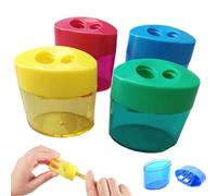 taille crayon avec reservoir,4 Pièces reservoir enfant,2 Trou Manuel Taille Crayon Coloré, taille crayon pas cher,taillecrayon avec récipient petit,pour École, Maison,Fournitures de Bureau-4pcs-B