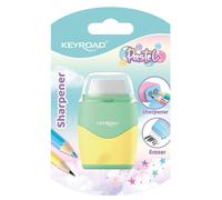 Taille-crayon en plastique avec gomme, double ouverture, couleurs variées