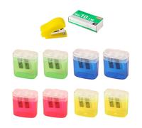 Taille-crayons avec réservoir, Lot de 8 taille-crayons en plastique avec bac de récupération, Double orifice pour différents types de crayons, pour l'école, bureau, étudiants et voyages