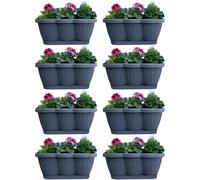 set de 8 bacs à fleurs de 40 cm Bac à plantes de balcon Anthracite au design ondulé, y compris soucoupes d'arrosage assorties