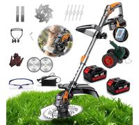 Taille Haie Batterie avec 2 Batterie,Coupe Bordure sans Fil avec 24v Coupe Bordure Electrique Et 4 Types De Lames, pour La Coupe De Jardin, Pelouses Et Terres Agricoles (Il y a des Roues)