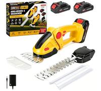 Taille Haie Batterie sans Fil 2 en 1, 21V Taille Haie sur Batterie 2,0Ah, Cisaille à Gazon Électrique Léger 0,75 kg, Taille Arbuste avec Lames SK5 et Tête Orientable pour Jardin (Jaune)