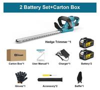 Taille-haie, coupe-bordures sans fil - Moteur sans balais de 2000W - 7200 courses par minute - Double lame - Compatible avec le système de batterie 18V - Livré avec 2 batteries