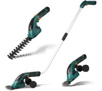 Taille-haie électrique LIFERUN 7,2 V, 2-en-1 télescopique sans fil, cisaille à gazon & coupe-bordure, batterie 2000 mAh, vert foncé