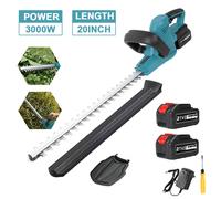Taille-haie électrique sans balais 3000W, taille-arbustes sans fil 20 pouces avec 2 batteries et chargeur, cisailles de jardinage haute vitesse 15000 tr/min, coupe-herbe à double lame, outil 1 Battery