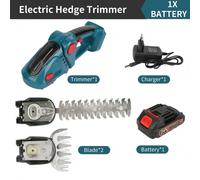 Taille-haie électrique sans fil et cisaille de jardin - outil de jardin 2-en-1 - 20 000 tr/min - Rechargeable - Batterie incluse - Plastique - Bleu - Modèle 1
