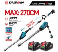 Taille-haie électrique sans fil ONEVAN pour branches hautes, cisailles télescopiques à LED pour jardin, compatible avec batterie Makita 18V Without Battery