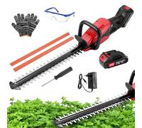 Taille-haie électrique sans fil professionnel avec batterie et chargeur, longueur de lame 52 cm avec gants, épaisseur de coupe 15 mm, double lames de coupe, poignée réglable