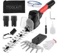 Taille-haie et cisaille à gazon 2-en-1 - Sans fil, 12 V - Batterie 2000 mAh incluse - 2 lames interchangeables - Appareil portatif - Noir