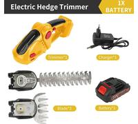 Taille-haie et coupe-bordures 2-en-1 - Taille-haie et coupe-bordures sans fil - Alimenté par batterie - Lames courtes et longues - Poignée réglable - 1 batterie - Jaune
