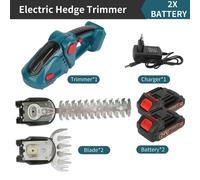 Taille-haie sans fil - 2 en 1 : cisaille à gazon et taille-haie - Manuel - 2 batteries - Bleu