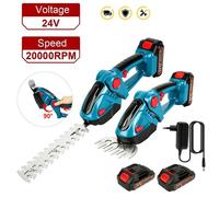 Taille-Haie Sans Fil 21V, 2*Batterie 2,0Ah, Cisaille À Gazon Électrique Léger, Taille-Arbuste Avec Lames SK5, Tête Orientable, Bleu