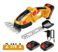 Taille-Haie Sans Fil 21V, 2*Batterie 2,0Ah, Cisaille À Gazon Électrique Léger, Taille-Arbuste Avec Lames SK5, Tête Orientable, Jaune