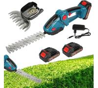 Taille-Haie sans Fil 24V, Cisaille À Gazon 2-en-1 avec 2 Batteries 2000 mAh Et Chargeur, Taille-Arbustes Et Coupe-Bordure, Portable 20 000 TR/Min avec 2 Lames, pour Jardin Et Pelouse (Bleu)