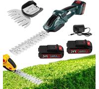 Taille-Haie sans Fil 24V, Cisaille À Gazon 2-en-1 avec 2 Batteries 2000 mAh Et Chargeur, Taille-Arbustes Et Coupe-Bordure, Portable 20 000 TR/Min avec 2 Lames, pour Jardin Et Pelouse (Vert)