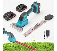 Taille-Haie sans Fil 600W, 2 Lames, 2 Batteries 21V 2.0Ah, Jardin | 2-en-1 haies et gazon | Dual batteries pour travail continu | Lames interchangeables rapidement | Léger et sans fil|