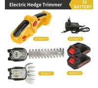 Taille-haie sans fil - Coupe-haie électrique - 20 000 tr/min - 2-en-1 - Manuel - Léger - Jaune - 2 batteries