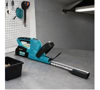 Taille-haie sur batterie 51 cm en métal bleu, 2 accus 4 Ah et accessoires de sécurité
