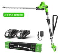 Taille-haie - Taille-haie sans fil - 2 batteries de 2,0 Ah - Lame double face - Lame de 51 cm - 600 W - 3000 coupes/minute - Tige télescopique de 2,4 mètres