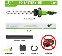 Taille-haie - Taille-haie sans fil - 2000 W - Longueur de coupe : 51 cm - Système 18 V - Moteur à balais - Sans batterie - Vert