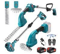 Taille-haie télescopique 3 en 1 sans fil avec barre télescopique de 135 cm, cisaille à gazon et cisaille à arbustes avec 2 batteries de 3 Ah, coupe-haie à long manche réglable à 180° pour haies hautes