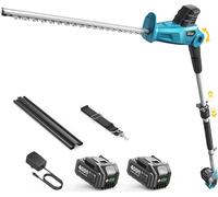Taille-haie télescopique de 50 cm, taille-haie électrique 18 V avec 2 batteries de 4,0 Ah, léger (3,2 kg), épaisseur de coupe de 1,6 cm, portée de 2,6 mètres, idéal pour les haies hautes