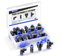 Tailonz Pneumatic Kit de raccords pneumatiques 3/8" OD à pousser pour connecter 5 séparateurs + 5 coudes + 5 dents + 5 droits (20 pièces)