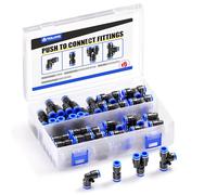 TAILONZ PNEUMATIC Kit de raccords pneumatiques à pousser de 6,35 mm pour connecter 10 séparateurs + 10 coudes + 10 dents + 10 droits (40 pièces)