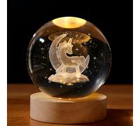 TaimeiMao Veilleuse Boule de Cristal 3D,Boule Cristal Lumineuse Licorne | Boule de Cristal Lampe 3D avec LED Multicolore Base en Bois,Veilleuse,Cadeau,Décoration Fantaisie de Chambre