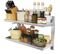 TAIMIKO Etagere Murale Rangement Cuisine INOX 2 Flottante Plateaux 80cm | Étagère Murale éléments pour Montage Mural, Design Moderne,(Restaurant, Bar, Maison, Cuisine, Garage et buanderie)