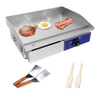 TAIMIKO Plancha Électrique Professionnelle 55 * 35.5cm Plaque de Cuisson Lisse 2 Zones De Cuisson 3000W Commerciale Plancha BBQ Acier INOX Grill posable avec thermostat et bac à jus amovible (Lisse)