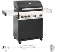 TAINO BLACK 4+1 Set avec tournebroche Barbecue à gaz Rotisserie avec moteur 4 brûleurs céramique-Sear Zone électrique Broche à viande Chariot de barbecue