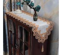 TAIOYHD Floral Lace Table Runner | Layered Embroidered Lace Trim and Tassel Edge for Dining Table Coffee Table Sideboard Vintage Home Decor(40*290cm)