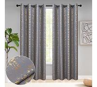 Taisier Home Lot de 2 rideaux occultants de 213,4 cm - En lin à imprimé géométrique en feuille d’or, pois géométriques, gris doux et doré