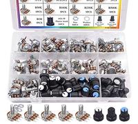 Taiss 100pcs potentiomètre Kit b1k b5k 10K 20k 50k 100k 250k 500k 1m ohm dreh type B potentiomètre linéaire avec écrou, rondelle et 3 couleurs différentes boutons en alliage d'aluminium F048