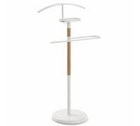 TAISSU - Valet de chambre Mod. EIDE - Couleur Blanc et Bois - Avec Penderie Supérieure et Barre pour Pantalons - 47 x 29 x 111 cm - Acier et Bois - Porte-vêtements