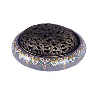 TAIYOU Brûleur d'encens en céramique avec couvercle en métal - Petit porte-encens vintage - Pour la maison, le bureau, le yoga - Violet