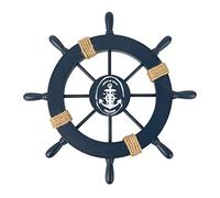 TAIYOU Gouvernail Bateau Bois 28cm Ornement Roue Navire Style Méditerranéen Volant Bateau Pirate Décoration Murale Chambre à Coucher Salon Salle Bain Salle à Manger Décoration Bar Bleu Foncé