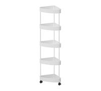 TAIZhiChen Étagère d'angle Au sur Pied avec roulettes, Antirouille, pour Salle de Bain, Cuisine, Présentoir, Support de Rangement, 5 Niveaux Blancs