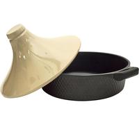 Tajine - Casserole pour mijoter - Cuisson lente - Compatible avec les plaques à induction - Diamètre : 28 cm - Noir et beige