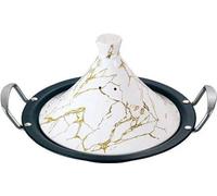 Tajine de 34 cm, compatible induction. Tajine marocaine, faitière. Acier inoxydable – couvercle en céramique – blanc doré. Royal Swiss®