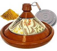 Tajine en céramique - Plat marocain - Cuisine traditionnelle - Fabriqué à la main et peint - 35 cm - Multicolore