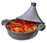 Tajine en fonte d'aluminium Ø28cm induction Poignées en silicone Cocotte-minute argentée