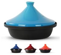 Tajine en fonte émaillée, capacité de 3,3 litres, couleur bleu clair